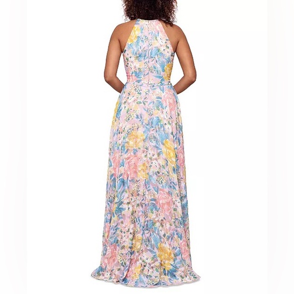 BETSY & ADAM Halter Burnout Print Gown SZ 14 NWT - Picture 2 of 10